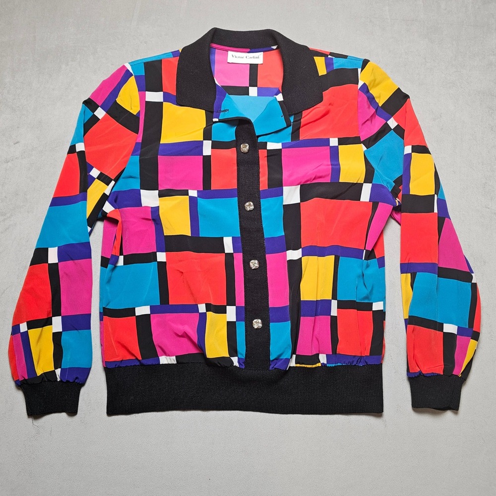 Victor Carlini Vintage Geometric Color Block Pullover Shirt Women 14 Multi Color